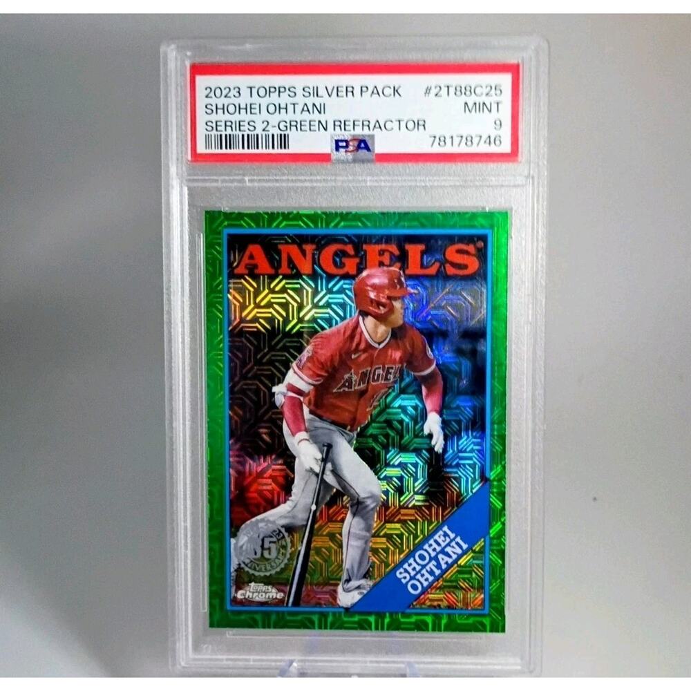 Shohei Ohtani #2T88C25 Topps Silver Pack 2023 Green REFRACTOR SP #71/99 PSA 9 - Picture 6 of 9